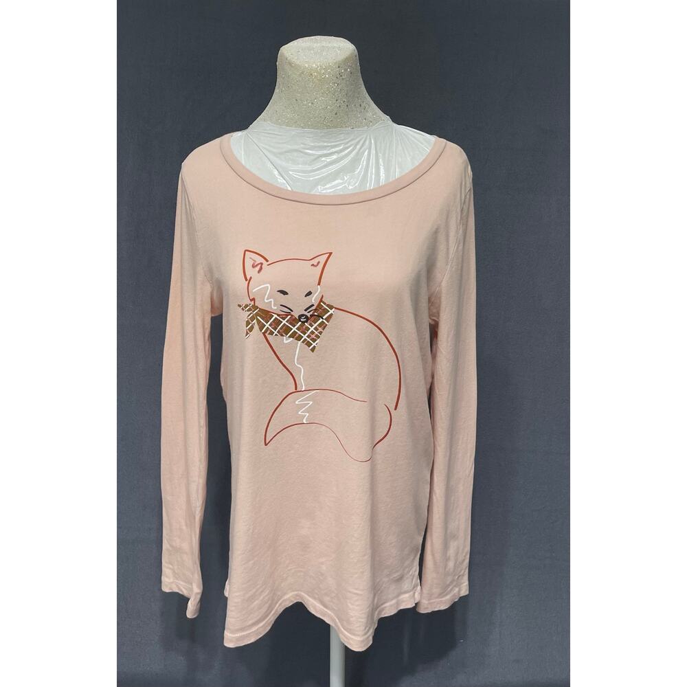 LOFT blush pink long sleeve tee with‎ fox graphic sz M cute playful whimsical